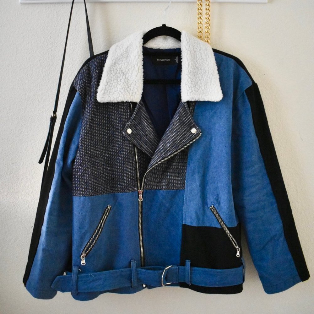 MINKPINK Mixed Fabric Denim Jacket